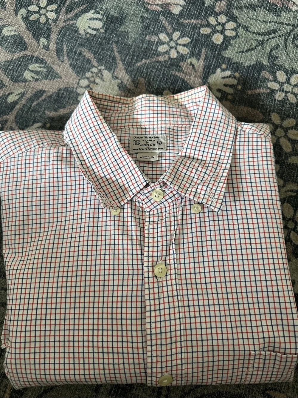 Jcrew Men's Button-Down Check Shirt - White & Red/Blue Check
